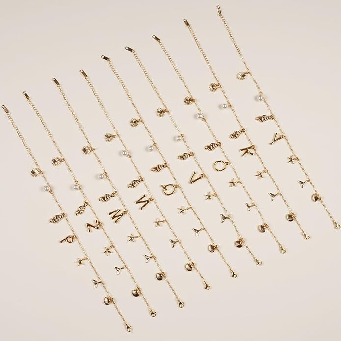 Initial Charm Anklets For Women Shell Letter Anklets Set Gold Charms Pendant Boho Summer Seashell Beach 14k Jewelry for Women Gift