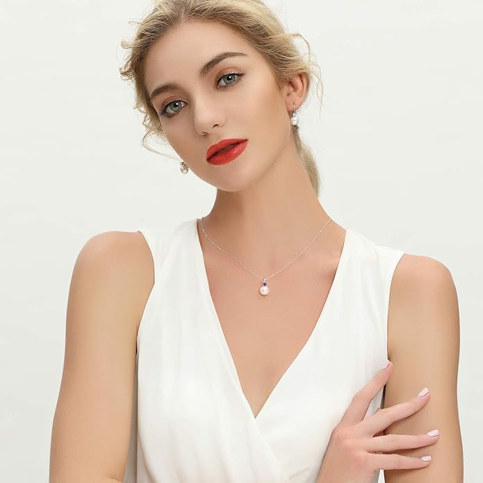 925 Sterling Silver Freshwater Cultured Pearl Pendant Necklace JO WISDOM Jewelry for Women,Girls