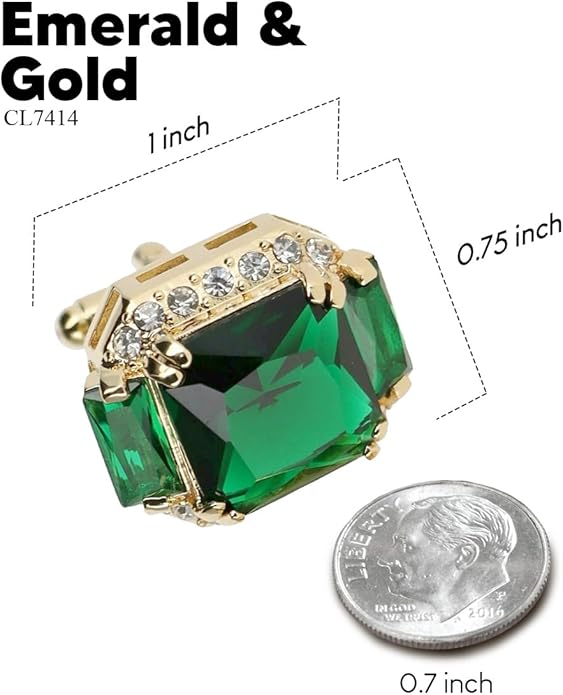 Rectangular Colored Diamond-Flanked Crystal Cuff Links – Tuxedo Suit Accessories, Cufflinks for Men