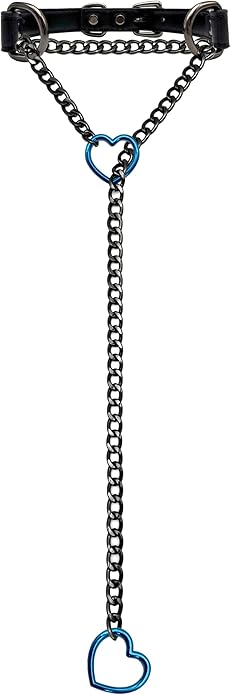 Black Leather Choker Collar For Women, Handmade Heart Slip Chain Choker Long Necklace with Adjustable Buckle