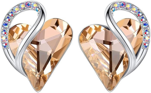 Earrings for Women, Mothers Day Gift for Mom, Heart Birthstone Crystal Stud Earring, Silver Plated Birthday Jewelry