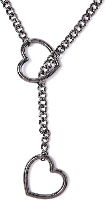 Heart Slip Chain Necklaces for Women,Stainless Steel Adjustable Lariat Heart Y-Necklace,Punk Gothic Cuban Collar Choker Necklace for women