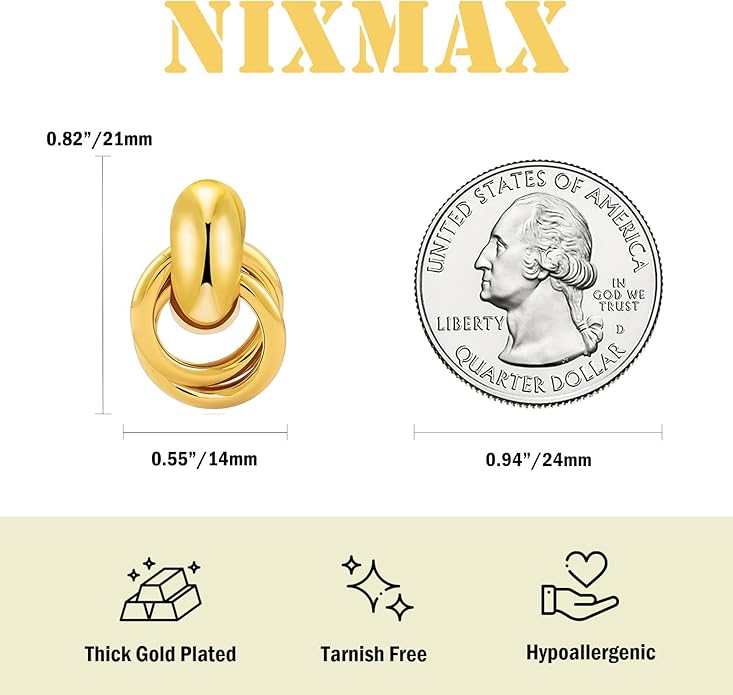 NIXMAX Chunky Small Knot Earrings Gold Silver Geometric Earrings for Women Dainty Gold and Silver Plated Dangle Drop Earrings Hypoallergenic and Lightweight Fashion Trendy Jewelry Gifts