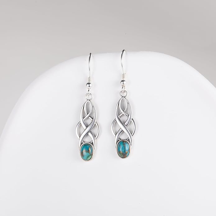 Turquoise Earrings Sterling Silver Lightweight Celtic Dangle Earrings Celtic Jewelry for Women