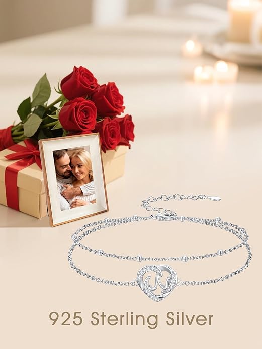 Dorunmo Initial Anklet 925 Sterling Silver Letter A-Z Layered Heart Anklet Beach Jewelry Birthday Gifts for Women