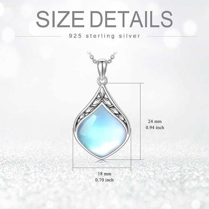 Teardrop Necklace 925 Sterling Silver Vintage Natural Gemstone Pendant Jewelry Birthday Christmas Gifts for Women Mom