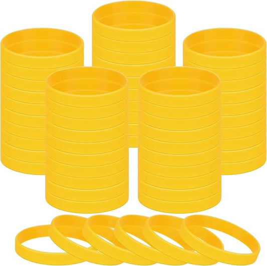 50 Pieces Rubber Bands For Silicone Bracelets, Blank Stretch Sports Elastic Rubber Wristbands For Teens, Party, Gift-Yellow