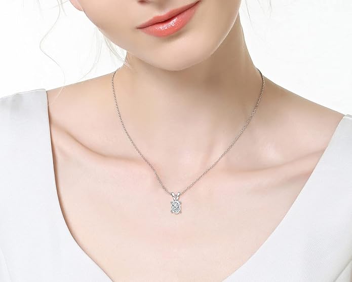 AINUOSHI Moissanite Necklace for Women, 1CT, 2CT, 3CT, 4CT Solitaire Moissanite Pendant Necklace, D-E Color with GRA Certificate, 925 Sterling Silver with 18K Gold Plating, Mother Mom Wife Girlfriend Gifts with Jewelry Box Packed