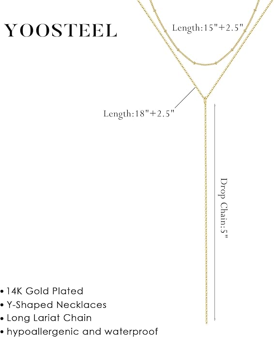 Yoosteel Long Lariat Necklace for Women - Dainty Y-Shaped Necklaces 14K-Gold-Plated Drop Chain Simple Jewelry Trendy Gifts for Women