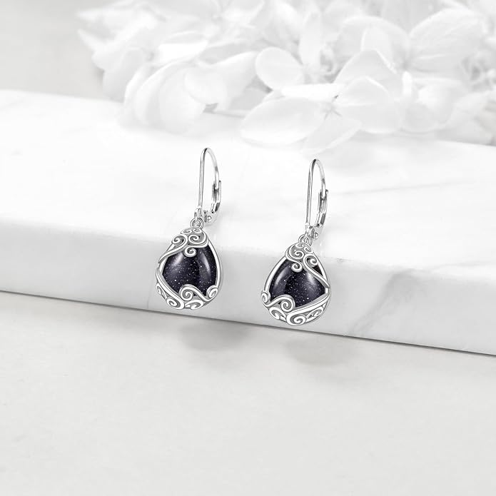 Moonstone Filigree Drop Dangle Teardrop Earrings 925 Sterling Silver Moonstone Leverback Earrings for Women Jewelry Gifts