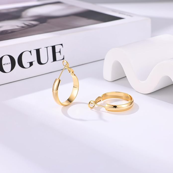 Gacimy 14K Gold Plated Hoop Earrings for Women, 14k Real Gold Plated with 925 Sterling Silver Post, Hypoallergenic Lightweight Thick Hoops Earrings for Women Trendy