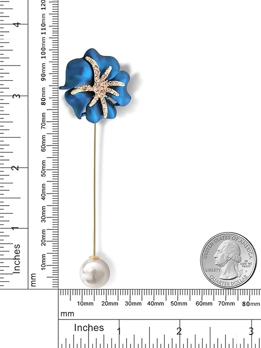 Gem Stone King Cultured Freshwater Pearl Blue Rose Flower Yellow Plated Large Brooch Pin for Women