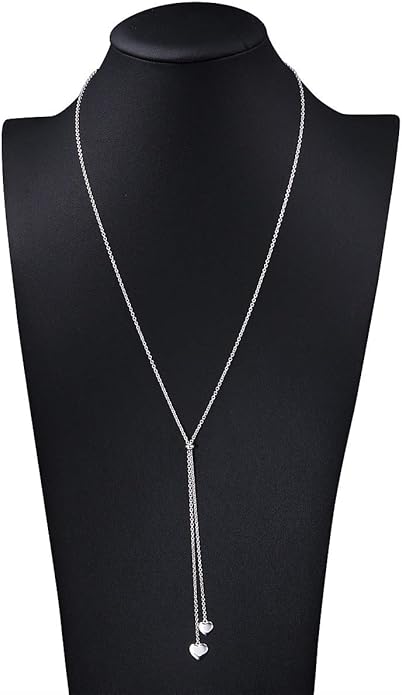 YinShan Long Chain Dainty Necklace Simple Style 925 Sterling Silver Heart Pearl Star Pendant Adjustable Y Shaped Necklace Jewelry for Women