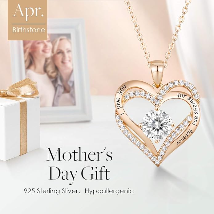 CDE Forever Love Heart Necklaces for Women, Wedding Anniversary, Birthday Mothers Day Gifts for Mom, Mother, Wife, Girlfriend, S925 Silver Jewelry with Birthstone Pendant