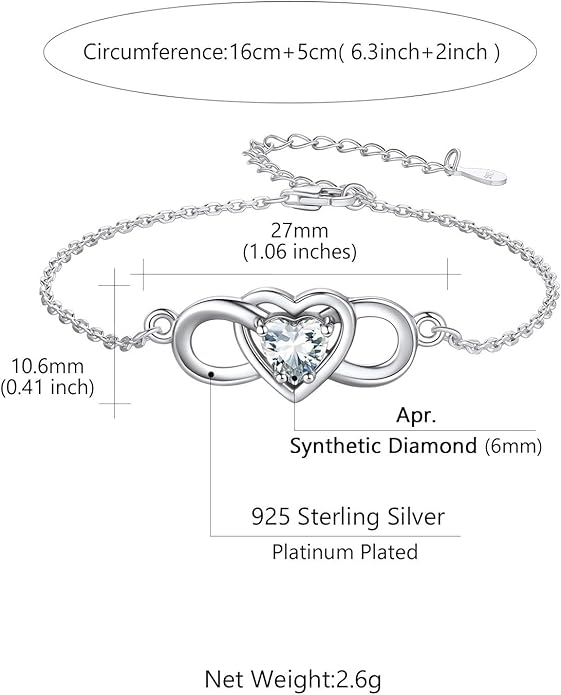 Custom4U Personalized Infinity Love Symbol Link Bracelets for Women 925 Sterling Silver Birthstone Bracelet Adjustable Engraved Chain Christmas Mother's Day Birthday Jewelry Gifts for Mom Her