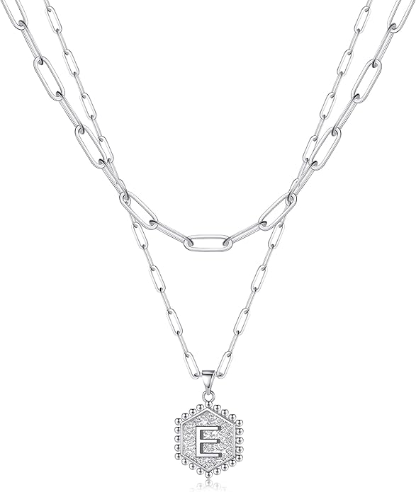 M MOOHAM Dainty Initial Necklaces for Women - Layering Necklace for Women Cute Hexagon Letter Initial Necklace Layered Necklaces for Womens Gifts