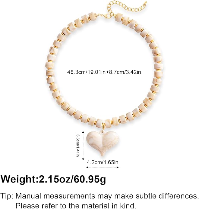 YUJIE Chunky Heart Penadnt Necklace for Women- Exaggerated Statement Puff Heart Necklace with Acrylic Beaded Chain