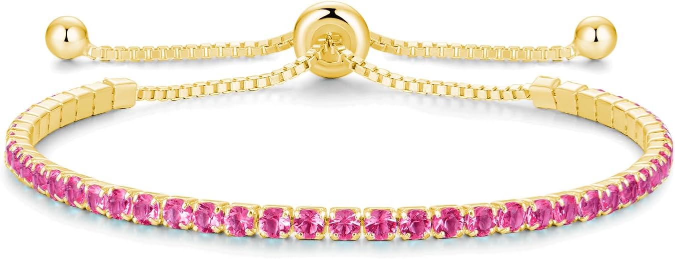 Sterling Silver Birthstone Tennis Bracelets for Women 2.5mm Tennis Bolo Bracelet Fashion Jewelry Birthday Gifts for Women Mom Wife | Adjustable Size 9"