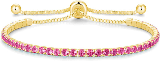 Sterling Silver Birthstone Tennis Bracelets for Women 2.5mm Tennis Bolo Bracelet Fashion Jewelry Birthday Gifts for Women Mom Wife | Adjustable Size 9"