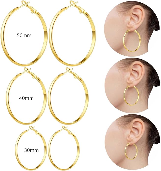 Gold Silver Plated Hoop Earrings for Women Hypoallergenic Stainless Steel Gold Hoops Earrings Lightweight Large Small Hoop Earrings Set