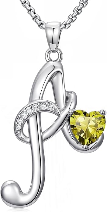 Christmas Gifts for Women Alphabet A to Z Initial Birthstone Pendant Necklaces for Women - 18k White Gold Plated Personalized Name Jewelry Valentine Mothers Day Birthday Gifts for Women Her Girlfriend