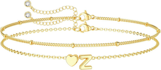 DEARMAY Dainty Initial Heart 14K Gold Plated Bracelets for Women Trendy, Letter Charm Bracelet Jewelry Cute Simple Fashion Chain Gift