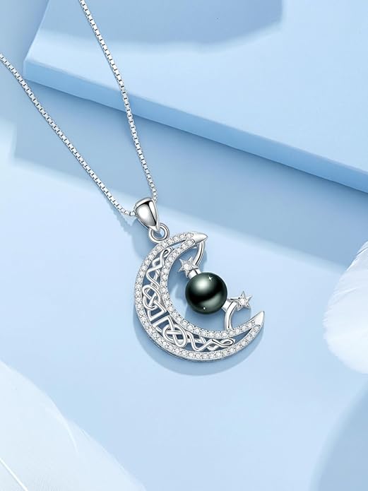 KANNSOAR Tahitian Black Pearl 18K White Gold Plated Sterling Silver Pendant Necklace for Wedding Birthday Anniversary Valentines Day Christmas Pearl Jewelry Gift for Women Wife Mom Lover Girlfriend