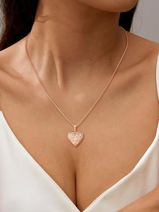 U7 Women Locket Necklace Platinum 14K Gold Photo Lockets that Hold Picture,Chain 20 Inch Personalized Gift Custom Love Heart Image Necklaces