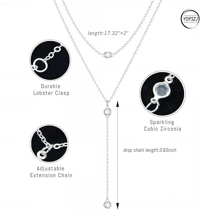 14K Gold Plated Y Necklace for Women – Dainty Lariat Long Pendant Chain, Layered Drop Necklace for V Neck Dress, Simple Sexy Cleavage Jewelry Gifts for Women