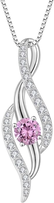 Women Infinity Necklace 925 Sterling Silver Twist Birthstone Pendant with Chain 5A Cubic Zirconia Jewelry
