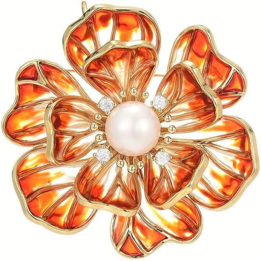 Flower Brooch Pin - Rhinestone Flower Pin 18k Gold Plated - Thanksgiving Day, Birthday, Wedding Gifts for Mom, Wife