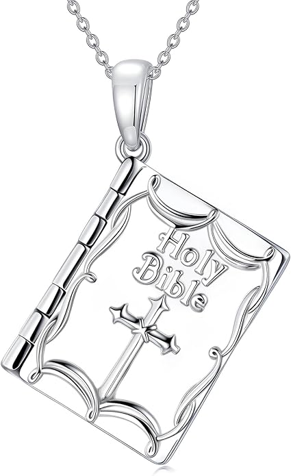 925 Sterling Silver Mini Bible Book Pendant Necklace, Openable Vintage Necklace, Christian Prayer Scripture Jewelry for Men and Women