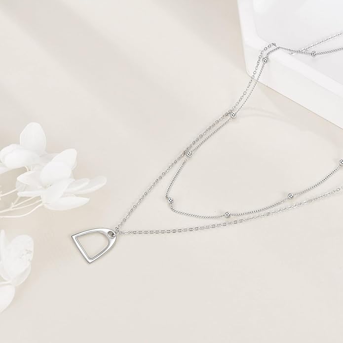 YFN Sterling Silver Double Horse Strirrup Lariat Necklace Gift For Women