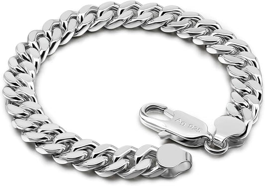 Fashion 925 Sterling Silver Solid Miami Cuban Link Chain Bracelet 8MM-12MM-14MM Curb Cuban Solid Thick Big Link Bracelet For Men 7-10 Inch Jewelry Gift