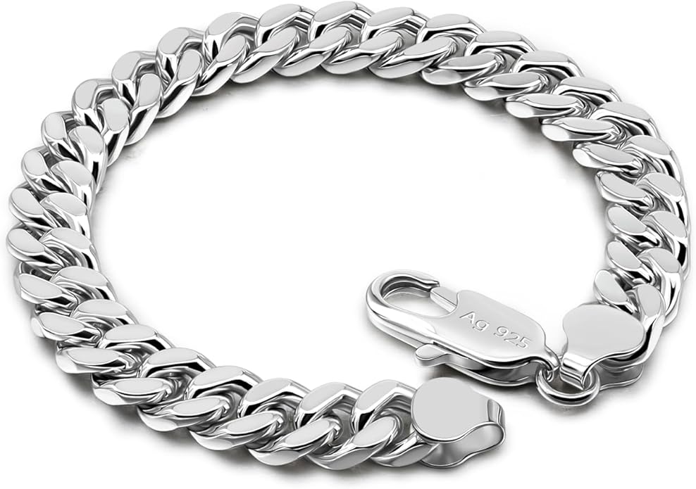 Fashion 925 Sterling Silver Solid Miami Cuban Link Chain Bracelet 8MM-12MM-14MM Curb Cuban Solid Thick Big Link Bracelet For Men 7-10 Inch Jewelry Gift