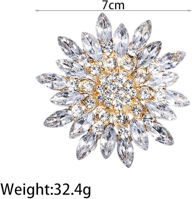 Rhinestone Large Flower Brooches Pins for Women Fashion Sparkly Crystal Sunflower Statement Brooch Unique Wedding Party Suit Dress Jewelry Accessories