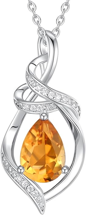 FANCIME Teardrop Gemstone Necklace for Women S925 Sterling Silver Elegant Ribbon Pendent Birthday Gifts for Her, 16"+2" Inches