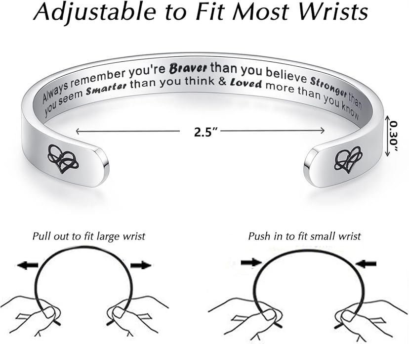 TONY & SANDY Inspirational Bracelets for Women Teen Girls Personalized Gifts for Daughter Granddaughter Mom Sister Friends Stainless Steel Engraved Cuff Birthday Easter Christmas