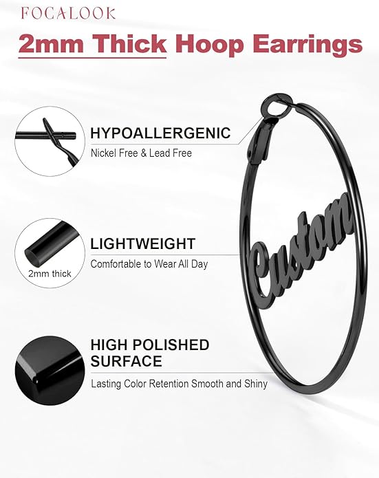 FOCALOOK 14K Gold Plated Lightweight Large Hoops| 2mm Thin Hoop Earrings for Women 30/40/50/70/100mm