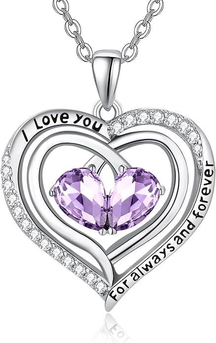 Zeuslia Double Birthstone Necklace Gifts for Wife - 925 Sterling Silver Sunflower/Rose/Crown Cross/Compass/Heart Pendant I Love You Necklace, Anniversary Birthday Gifts for Wife Girlfriend Mom Her