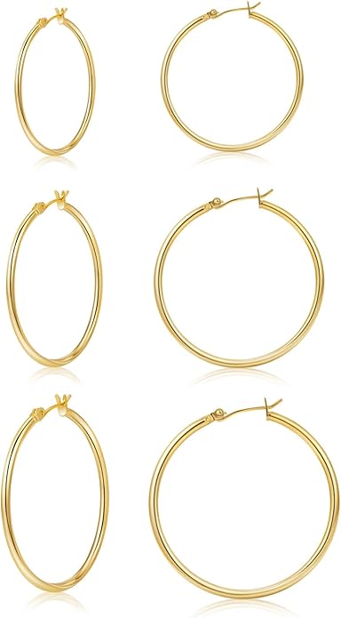 Gold Hoop Earrings Set for Women,14k Gold Plated Gold Hoops with Sterling Silver Post Hypoallergenic Thin Hoop Gold Earrings for Girls Trendy Jewelry Gifts