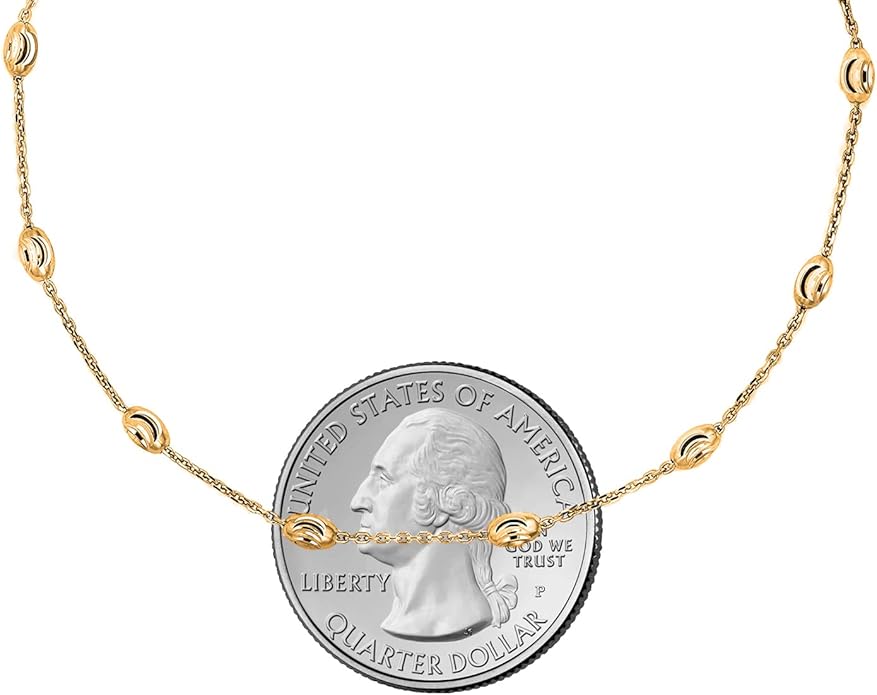 Savlano 18K Gold Plated Over 925 Sterling Silver Station Oval Moon Bead Anklet Chain For Women. Silver, Gold, Rose Gold - Made in Italy Comes With a Gift Box