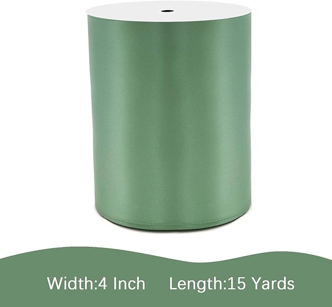 LEEQE Sage Green Satin Ribbon 4 inch X 15 Yards Polyester Ribbon for Gift Wrapping Very Suitable for Weddings Party Hair Bow Invitation Decorations and More