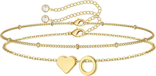 M MOOHAM Christmas Gifts for Grandkids Teens Girls -14K-Gold-Plated Heart Initial Bracelets for Women Girl Dainty Gold Bracelets Birthday Gift Stocking Stuffers for Women Teenage Girls Kids Gifts