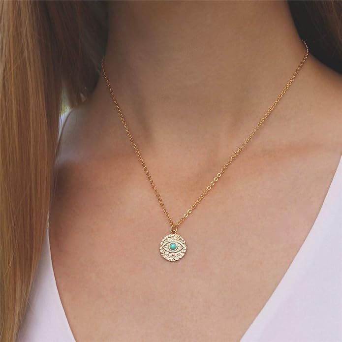 Turandoss Dainty Layered Choker Necklace, Handmade Y Pendant Necklace Multilayer Bar Disc Necklace Adjustable Layering Choker Necklaces for Women