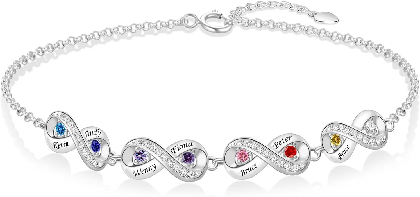 BABOOM Personalized Birthstone Bracelet for Mom Custom Infinity Name Bracelets with 1-8 Birthstones Jewelry Mothers Day Gifts for Women Mother Wife Grandma