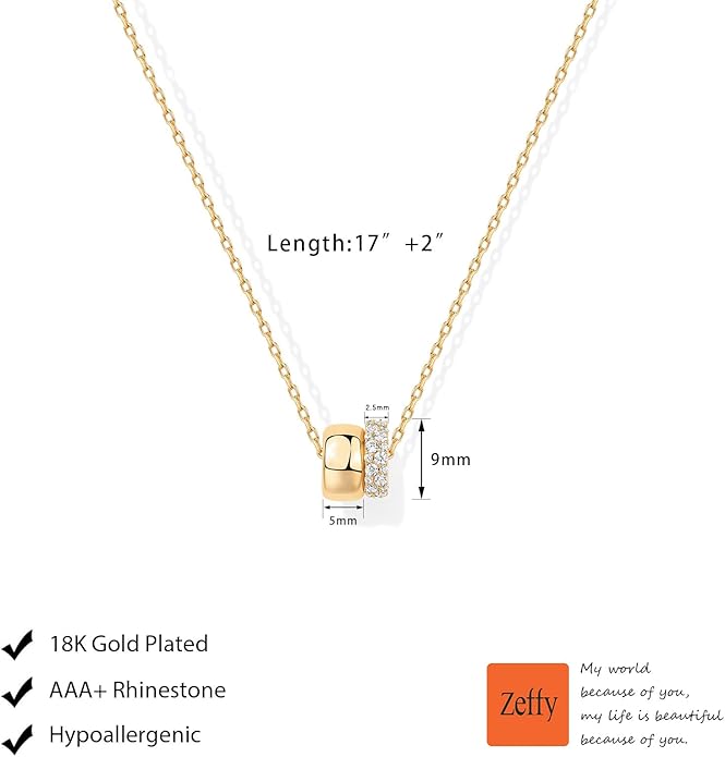 Zeffy Diamond Necklaces for Women, Dainty Gold Necklace 18k Gold Plated Layered Necklaces Simple Gold CZ Diamond Pendant Necklaces for Women Trendy Jewelry Gifts for Girls