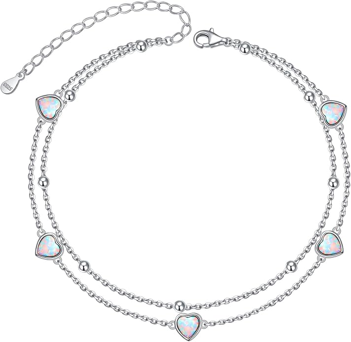 FLYOW Anklet for Women S925 Sterling Silver Adjustable Foot Beaded Heart Charm Ankle Bracelet Anklets Jewelry
