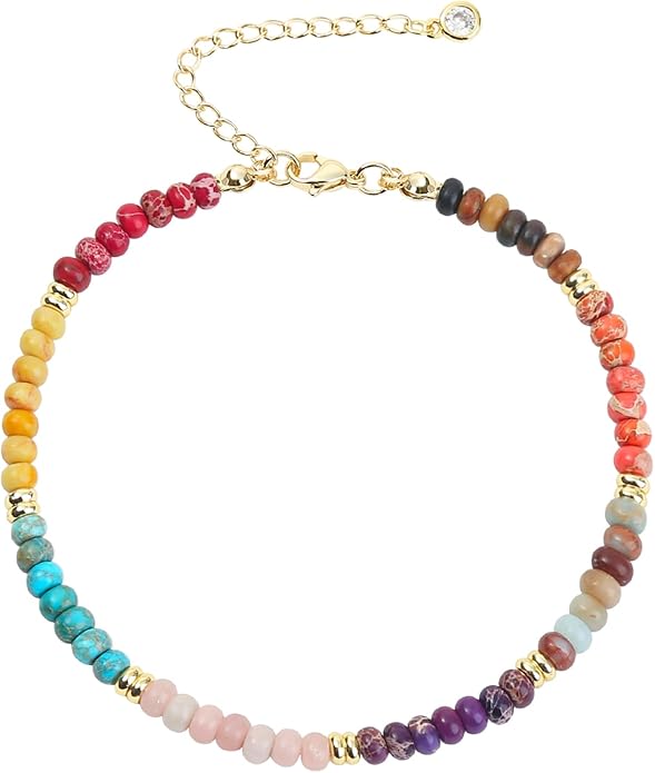 Natural Stone Beaded Anklets Bracelets for Women Handmade Beaded Anklet Bracelet Waterproof Boho Beads Ankle Bracelet Adjustable Summer Jewelry
