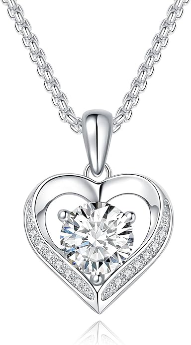 G&GEMSJEW Heart Necklaces for Women, 1-2 Carats Moissanite, 18K White Gold-Plated 925 Sterling Silver Round Brilliant Cut Moissanite Imitation Diamond Necklaces, Jewelry Gifts for Christmas Valentine's Day,Anniversary Present for Wife Women